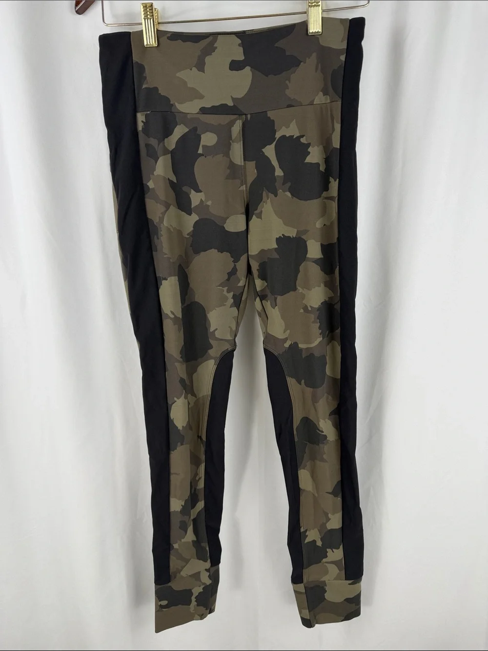 Athleta Olive Green Camo Leggings with Black Panels